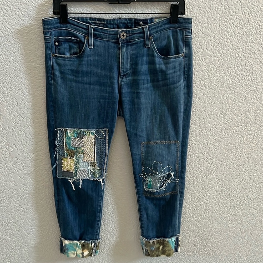 AG Adriano Goldschmied Patchwork Skinny Crop Capri Jeans Size 29